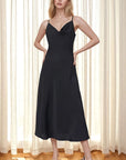 New Women's Satin Maxi Dress with Spaghetti Straps