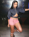 Stylish Cropped Denim Jacket with Lapel for Women