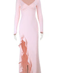 Sexy Deep V Neck Long Sleeve Ruffle Split Dress