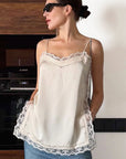 Elegant Lace Trim Satin Cami Top