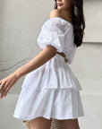 Fashionable White Hollow Out Collar Shirt and Skirt Set