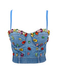 Youthful Denim Crop Top with Rhinestones