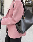 Pink Loose Suede Casual Blazer for Women