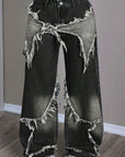 Y2K Style Bow Tie Denim Straight Leg Pants