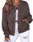 Fashionable Round Neck Short Jacket with Pockets