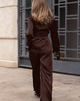 Spring Brown Satin Two-Piece Set for Women
