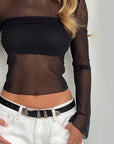 Sheer Long Sleeve Cropped Top for Women
