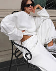 Trendy Black Round Neck Sweatshirt Set for Women