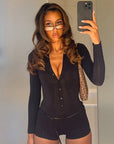 INS Style Button V-Neck Jumpsuit for Women