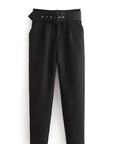 Casual High Waist Straight Leg Pants with Belt