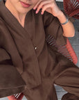 Loose Brown Cotton Linen Set for Women