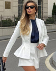 Stylish White V-Neck Long Sleeve Suit Set