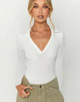 Fashionable Slim Fit Polo Neck Long Sleeve Top