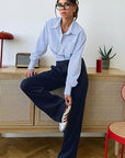 Color Block Striped Shirt and Pants Set for Women