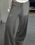 High Waist Striped Color Block Loose Straight Pants