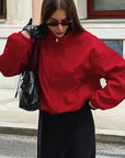 Stylish Red Stand Collar Zipper Windbreaker