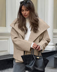 Chic Khaki Wool Blend Double-Breasted Coat