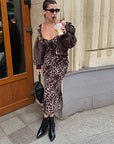 French Style Leopard Print V-Neck Dress