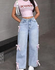 Y2K Butterfly Knot Denim Pants for Women