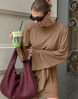 Brown Long Sleeve Knit Dress for Women