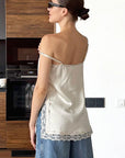 Elegant Lace Trim Satin Cami Top