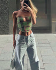 European and American Style Spring Sexy Hollow Low-Cut Slim Fashion Top