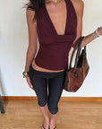 Chic Burgundy Tie-Front Crop Top