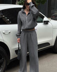 Fashion Casual Gray Hoodie Set for Women