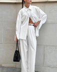 Chic Striped Loose Shirt and High Waist Pants Set
