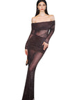 Sexy Sheer Off-Shoulder Long Sleeve Bodycon Dress