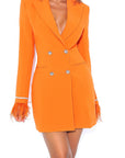 Elegant Double-Breasted Feather Sleeve Blazer Dress