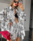 Fashion Loose Ink Print Shirt and Shorts Set