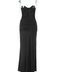 Elegant Strapless Long Dress with Waist Tie