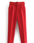 Casual High Waist Straight Leg Pants with Belt