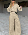 Spring Casual Khaki Cotton Linen Set for Women