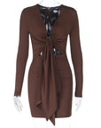 Knit Sexy Deep V Neck Long Sleeve Bodycon Dress