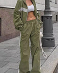 Casual Color Block Hoodie Set for Women