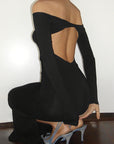 Off Shoulder Sexy Backless Long Sleeve Dress