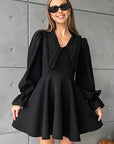 Fashionable Black Doll Collar Dress with Flare Sleeves