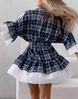 New Plaid Long Sleeve Dress with Ruffle Hem