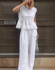 Elegant White Cotton Linen Two-Piece Set