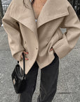 Chic Khaki Wool Blend Double-Breasted Coat