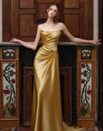 Elegant Gold Strapless Evening Gown for Women