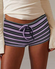 Trendy Striped Low Rise Drawstring Hot Pants