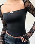 Trendy Lace Long Sleeve Crop Top for Women