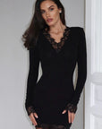 Elegant Black Lace V-Neck Dress for Women