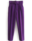 Casual High Waist Straight Leg Pants with Belt
