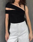 Stylish Asymmetrical Shoulder Knit T-Shirt for Women