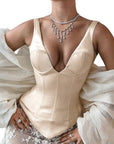 Summer Slim Fit V-Neck Satin Top