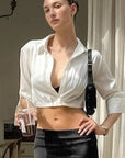 Chic V-Neck Short Sleeve Satin Top for Women